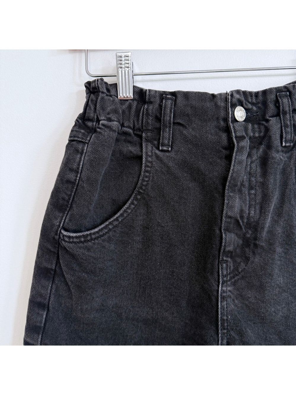 Topshop High Waisted Paperbag Black Denim Shorts Womens US 2 Cotton - Picture 2 of 10